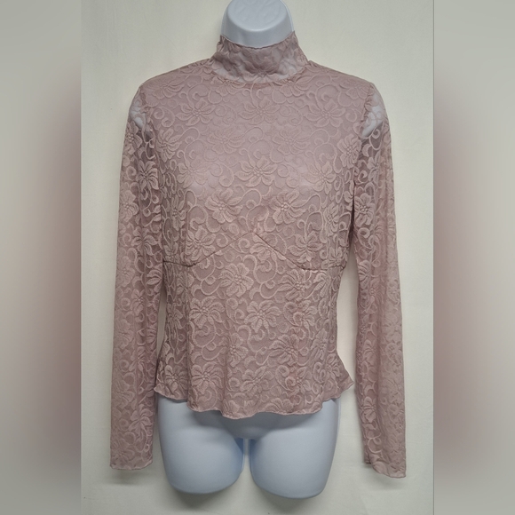 Kenar M Dusty Orchid Lace Top Body Lined Sheer Long Sleeve Hidden Zipper Back - Picture 1 of 5